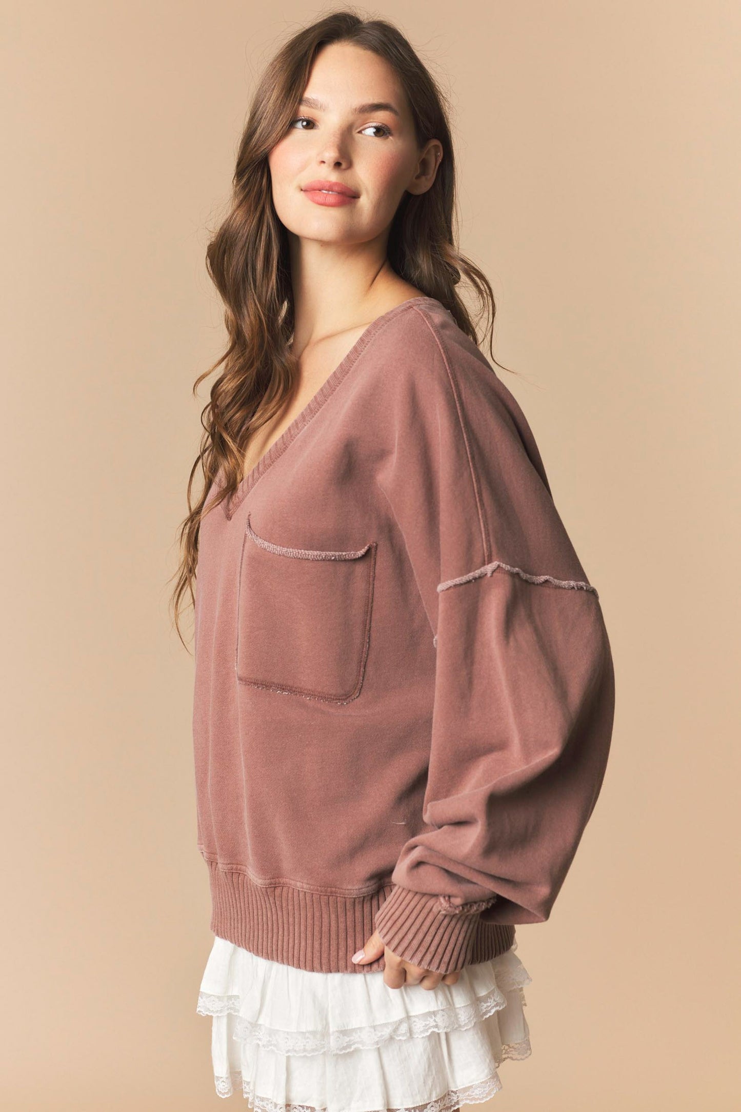 Mocha V Neck Sweatshirt