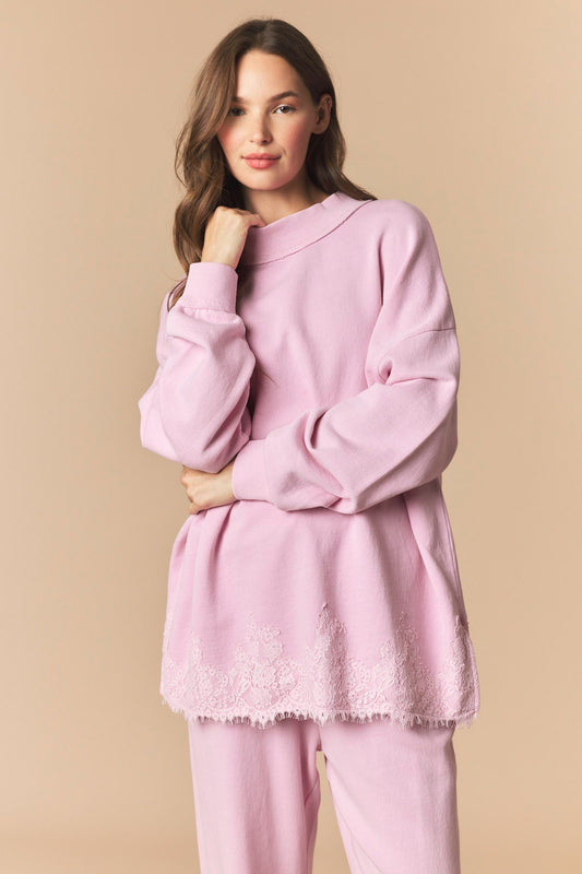 Blush Lace Hem Sweatshirt