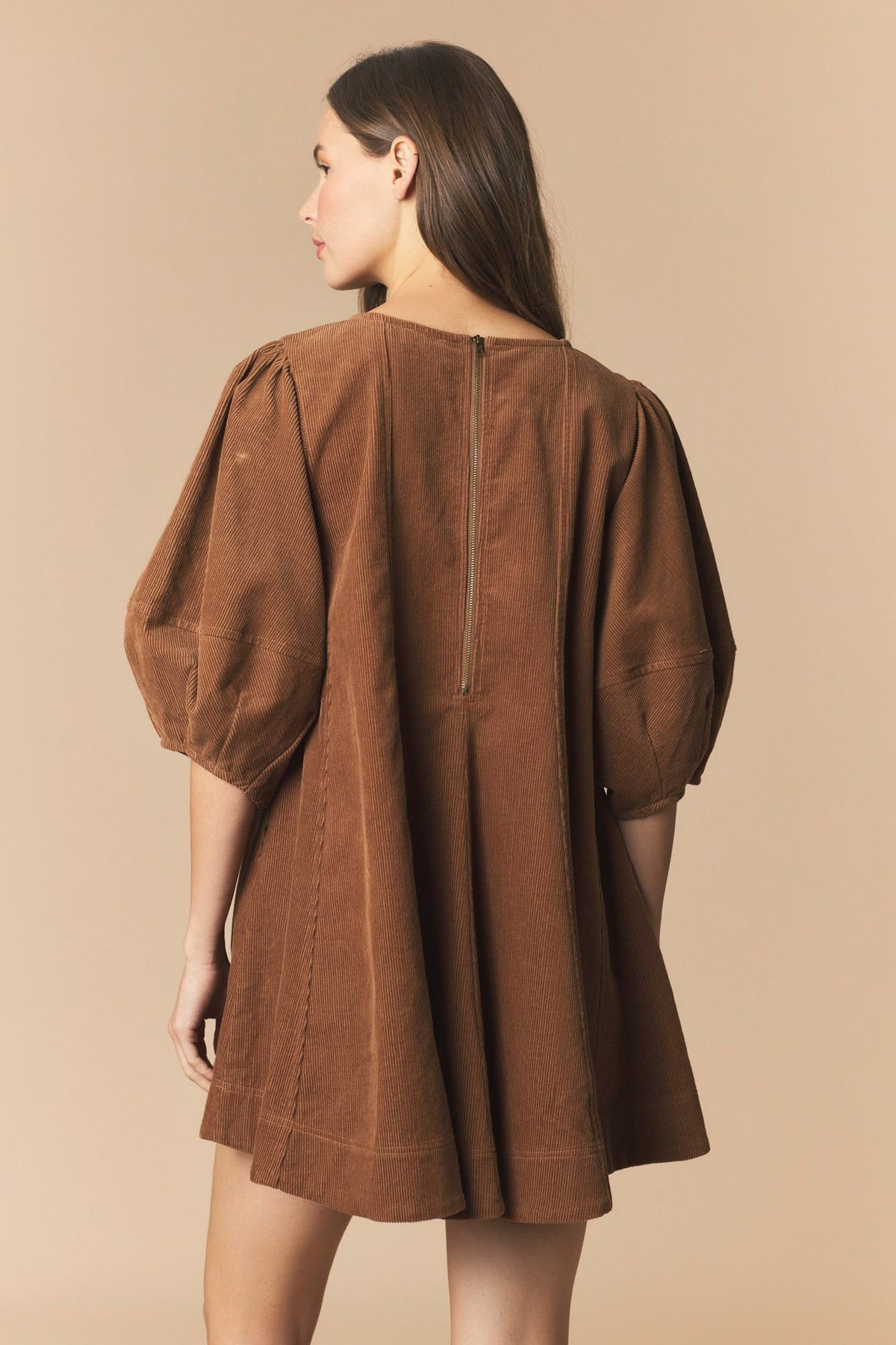 Camel Corduroy Bubble Mini Dress