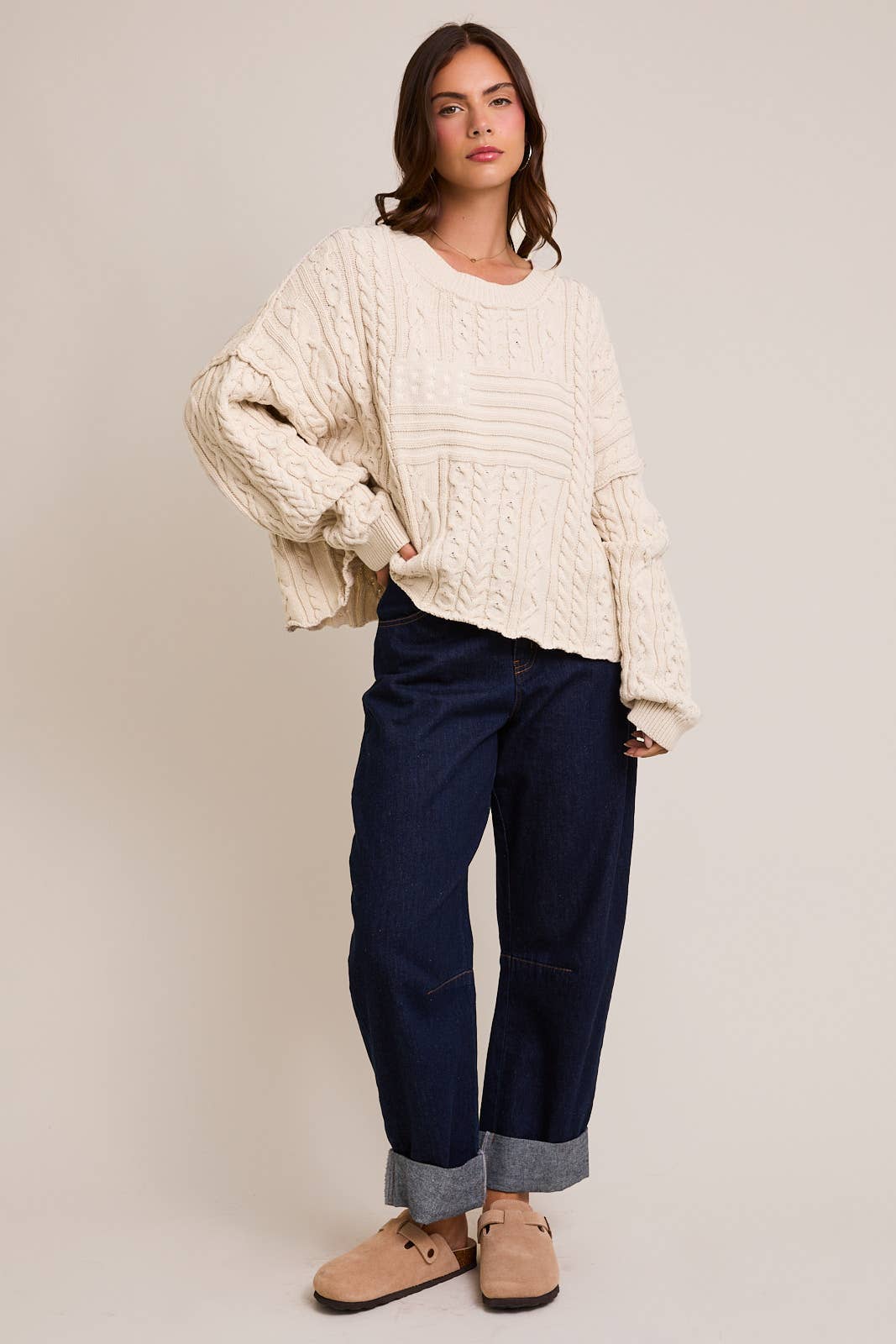 Cozy Cream Flag Sweater