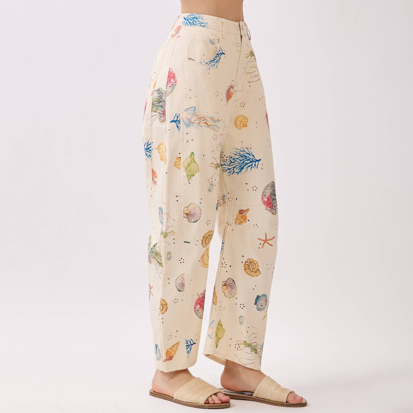 Seaside Print Barrel Pants