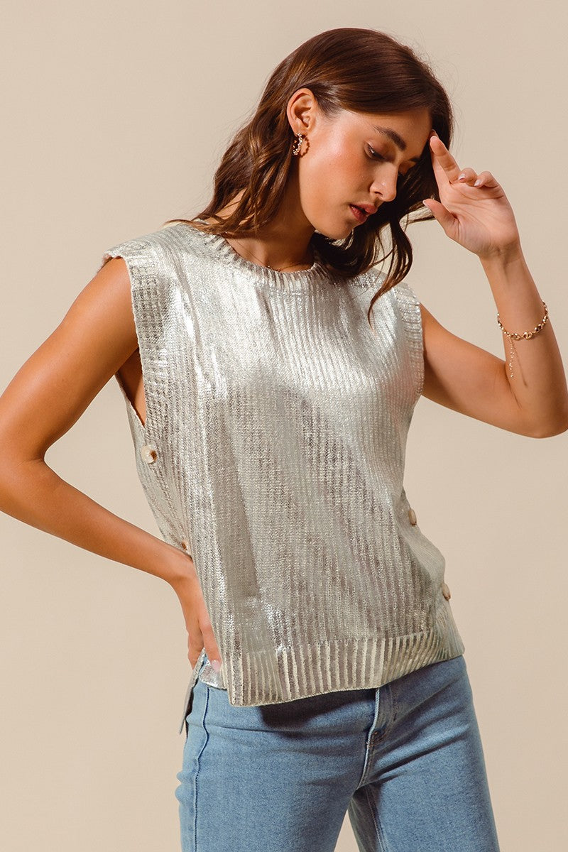 Metallic Sweater Vest - SILVER