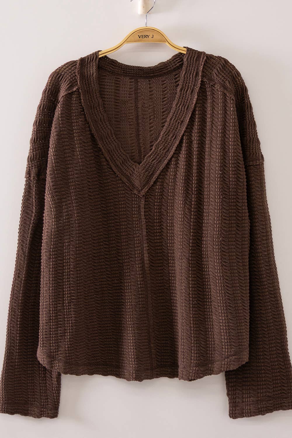 Weave V-Neck Top - CHOCOLATE