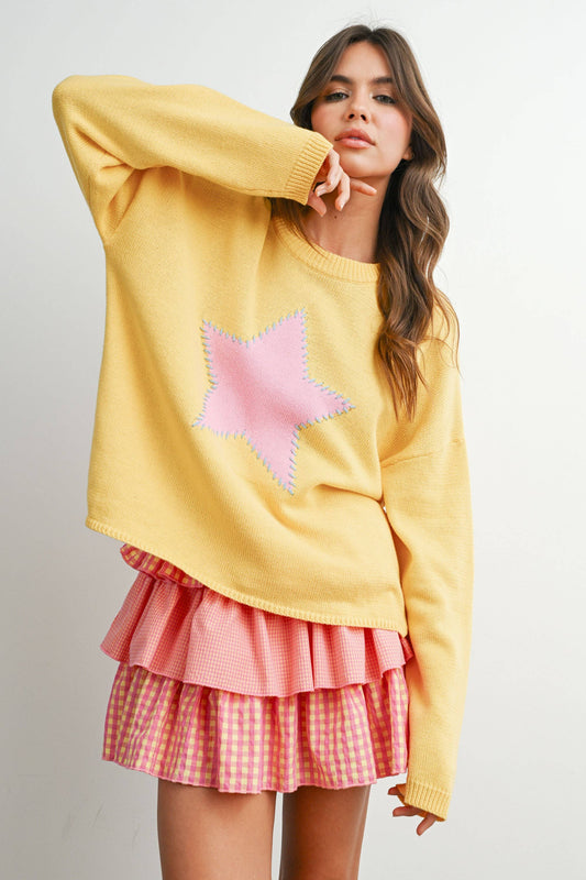 Bold Star Sweater - YELLOW