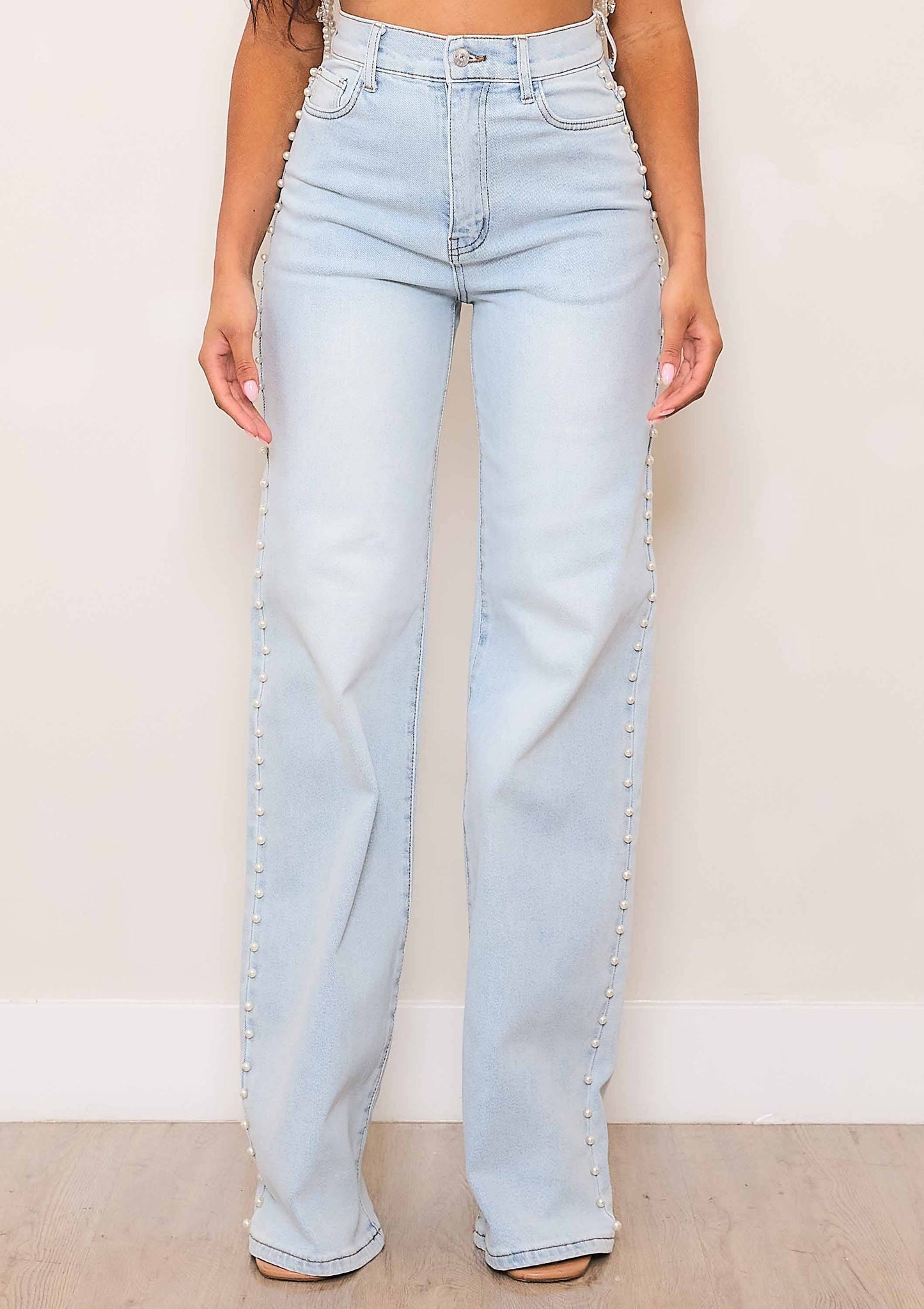 Pearl Stud High Rise Wide Jeans
