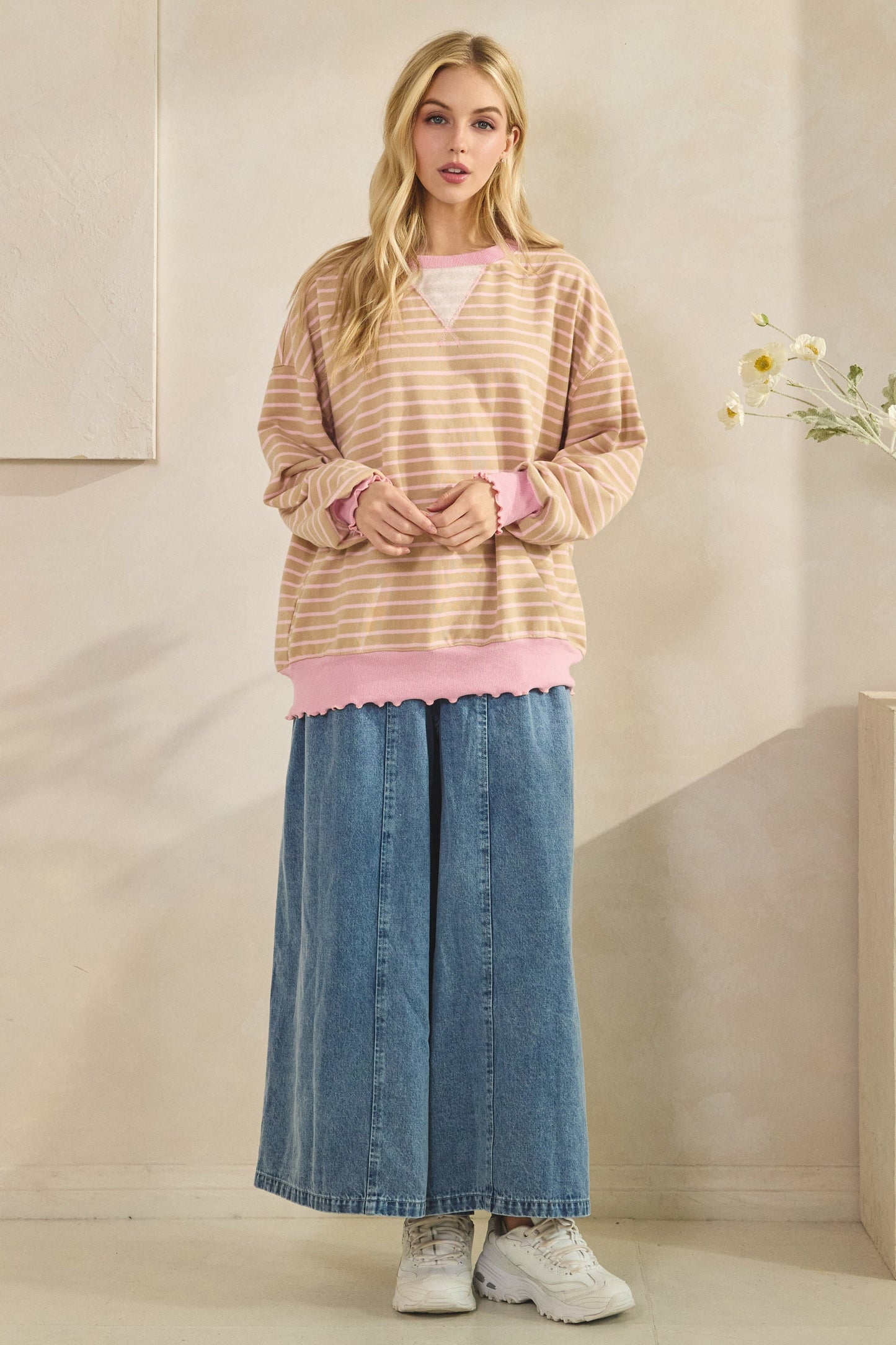 Mocha & Pink Striped Top