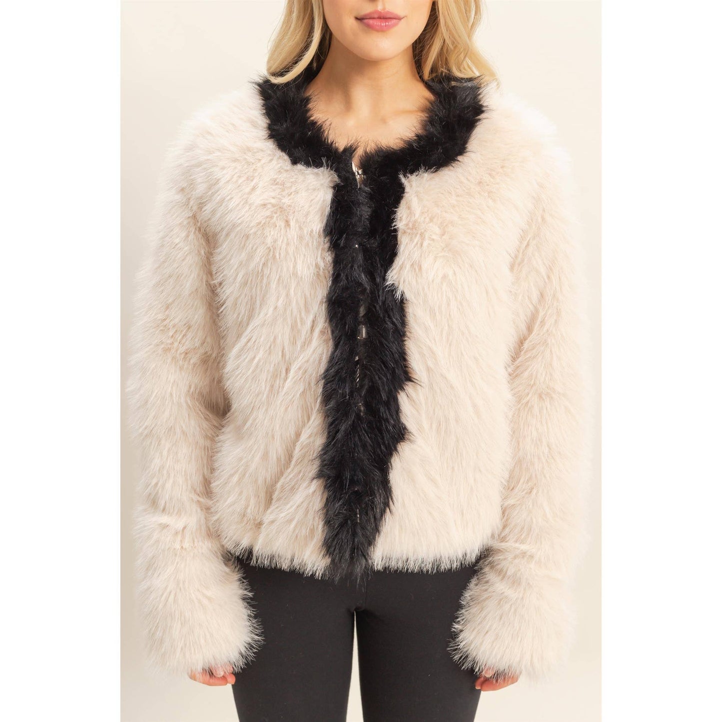 Contrasting Trimmed Faux Fur Jacket