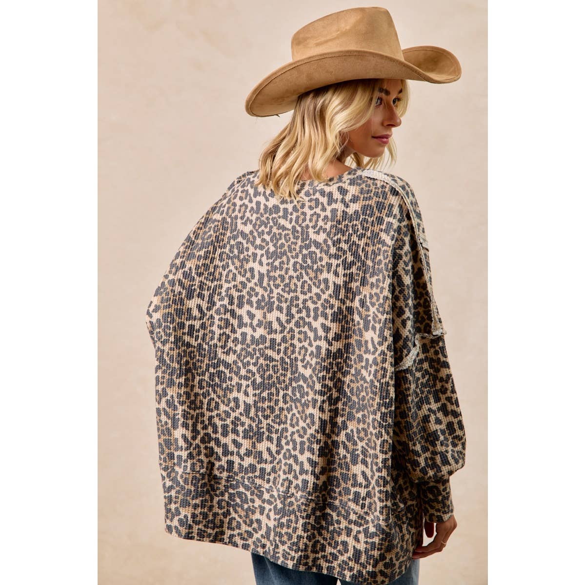Leopard Waffle Knit Sweatshirt
