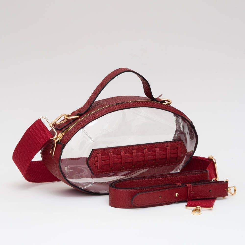Clear Football Crossbody Bag - Crimson