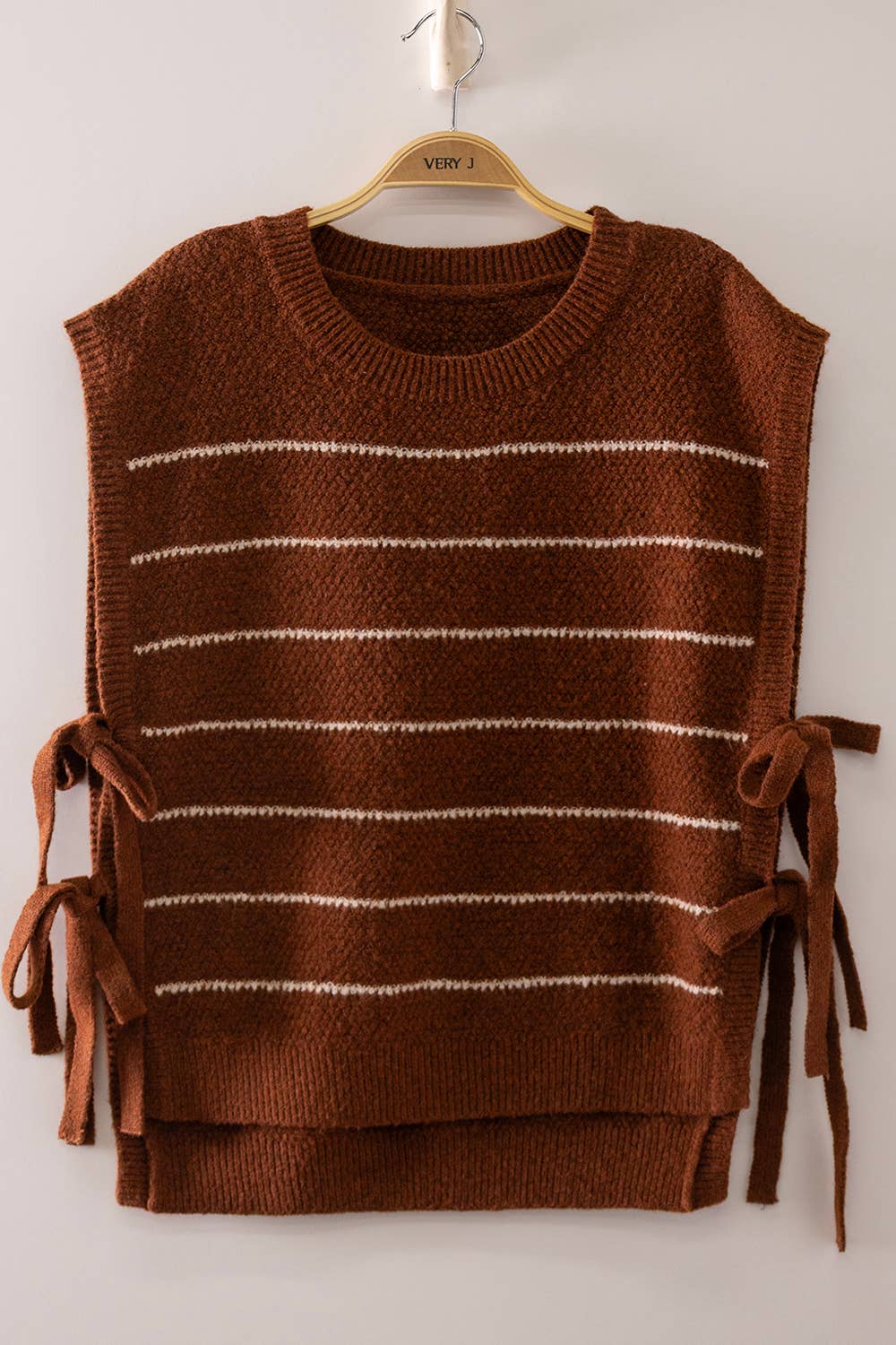 Mocha Striped Side Tie Knit Vest