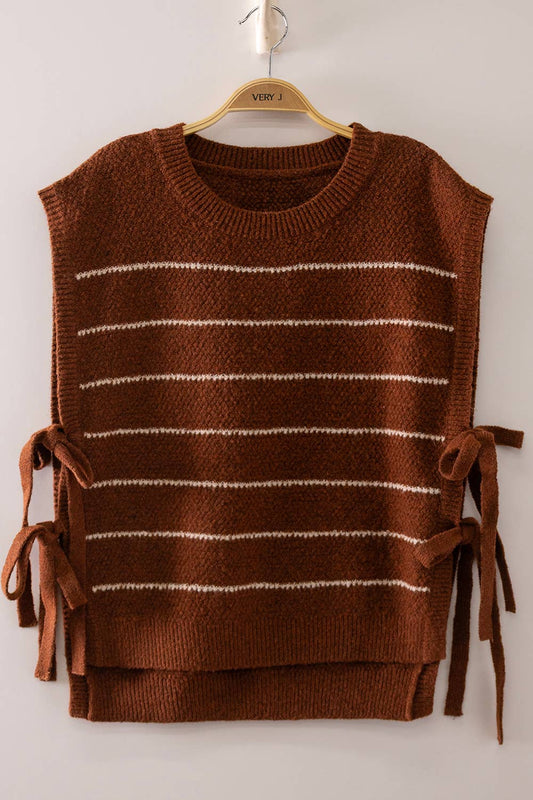 Mocha Striped Side Tie Knit Vest