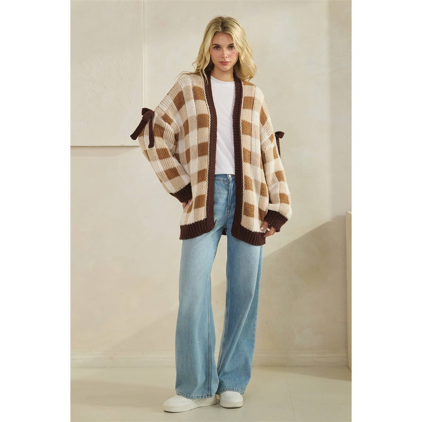 Mocha Checkered Cardigan