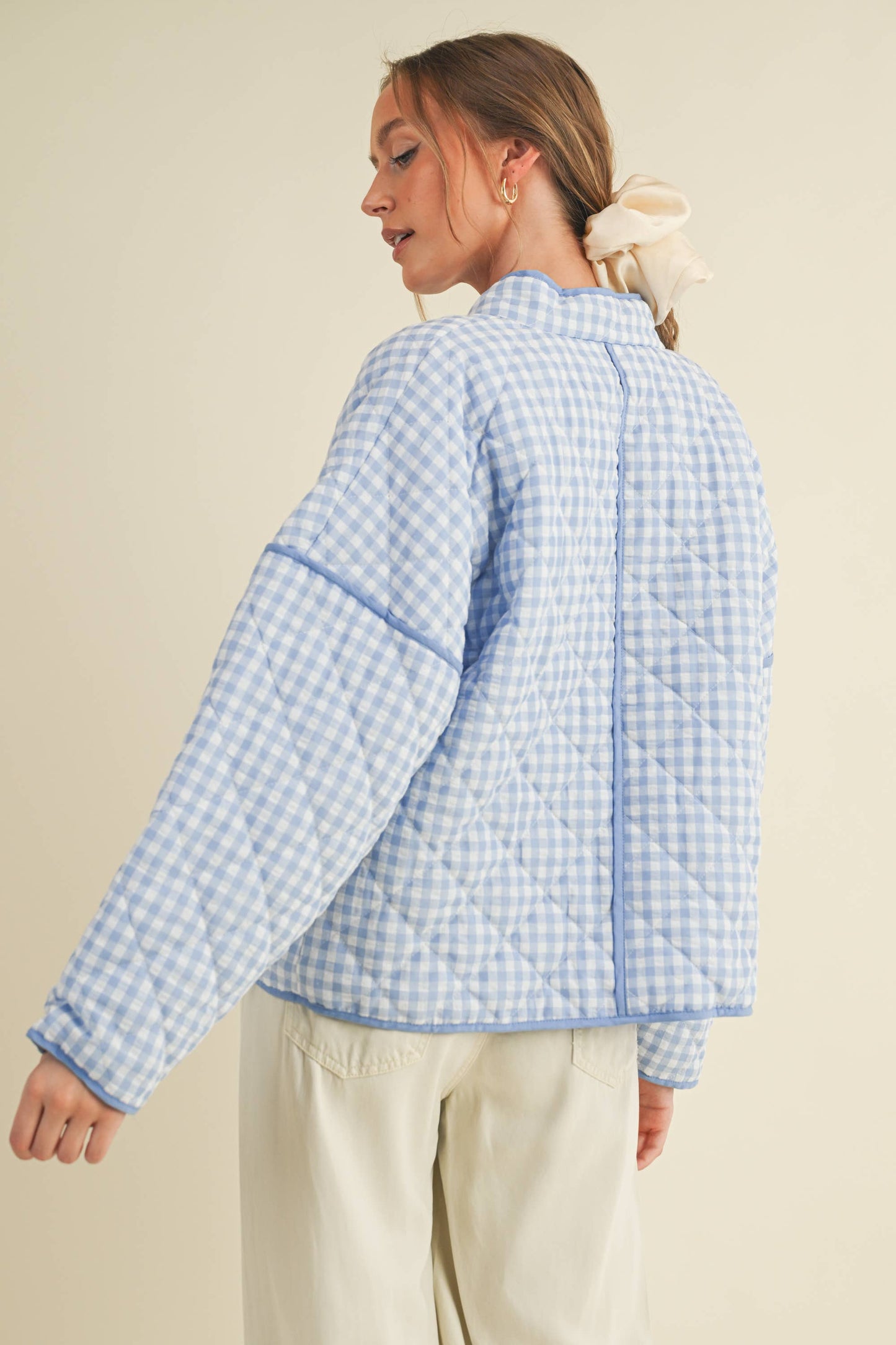 Quilted Plaid Puff Jacket - Blue