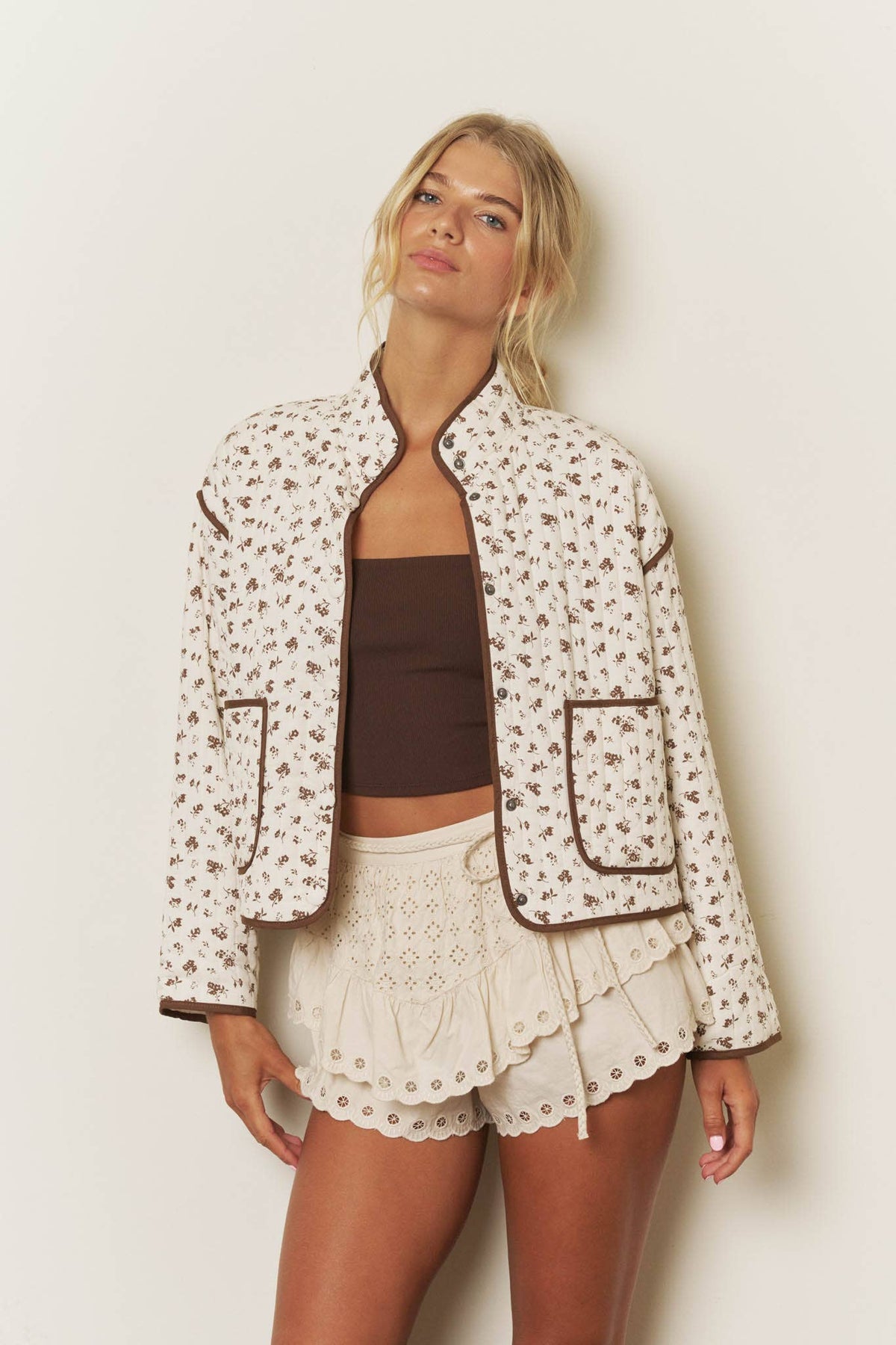 Floral Cream Quilted Jacket