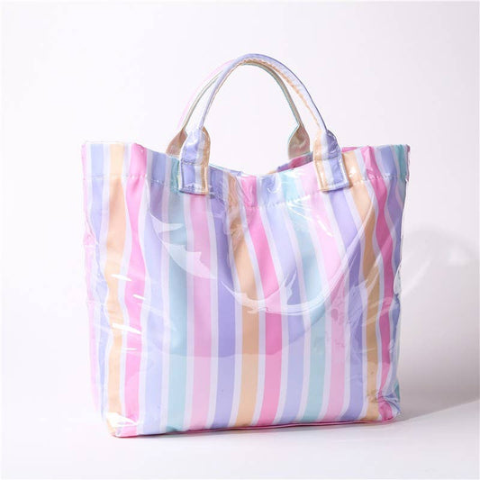Multicolor Striped Vinyl Tote Bag