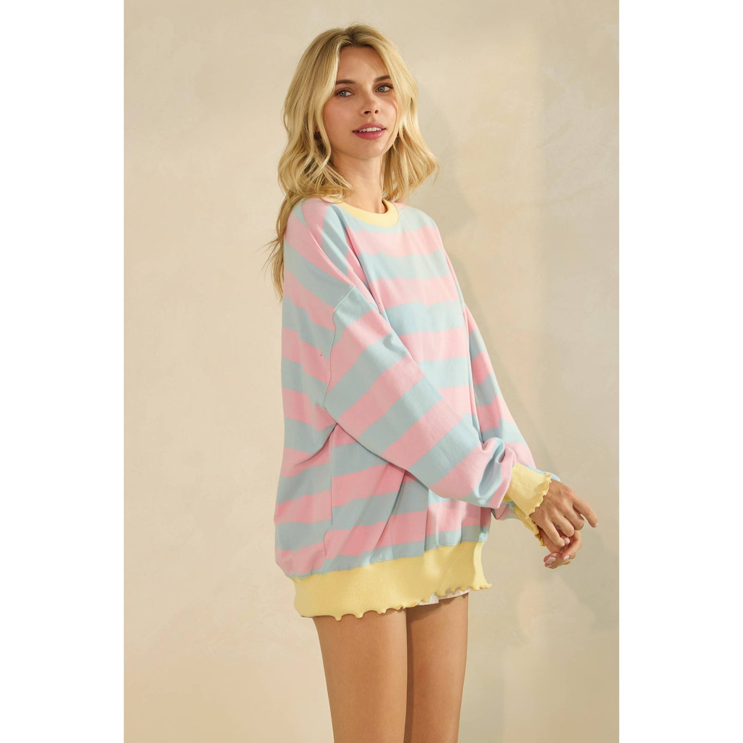 Pink & Blue Striped Knit Top
