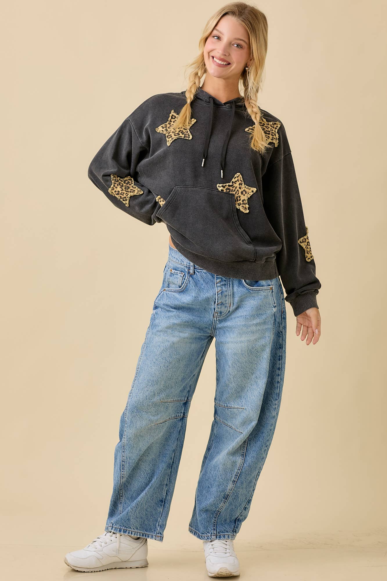 Leopard Star Patch Hoodie