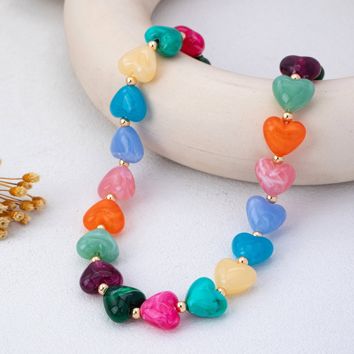 Colorful Resin Heart Bead Necklace