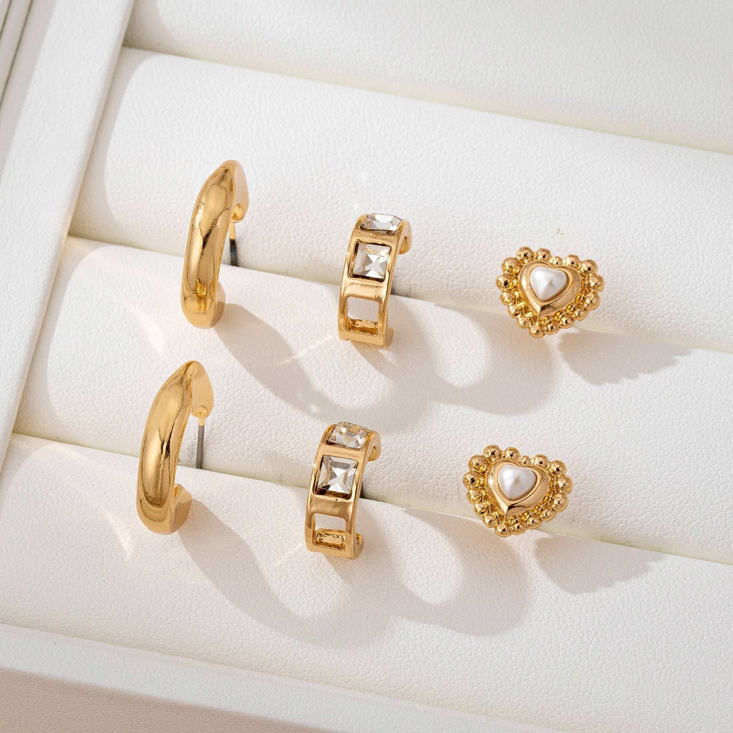 Heart & Diamond Hoop Trio Earrings