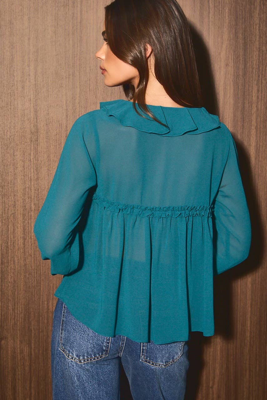 Teal Ruffle Chiffon Top