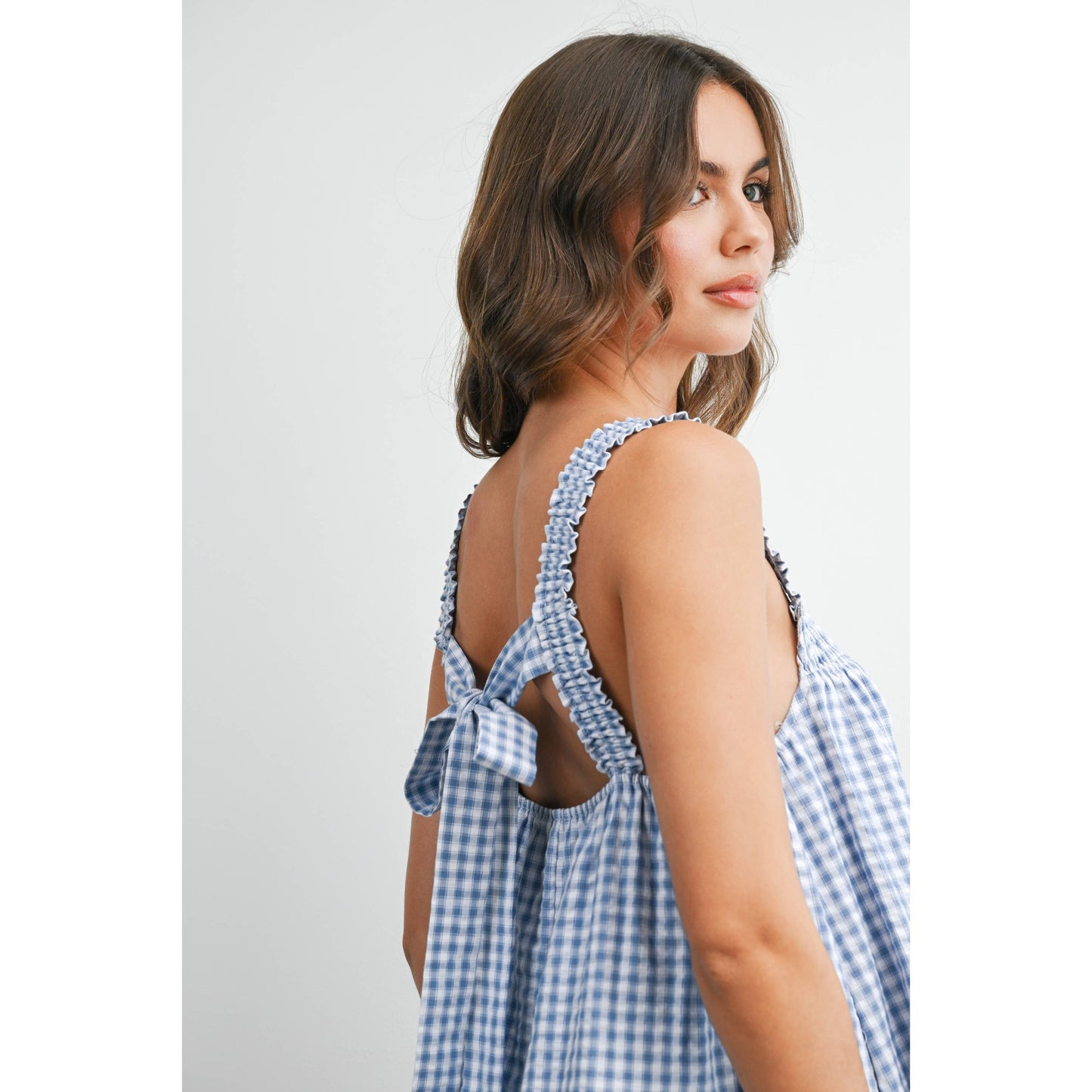 Blue Smocked Ruffle Hem Dress