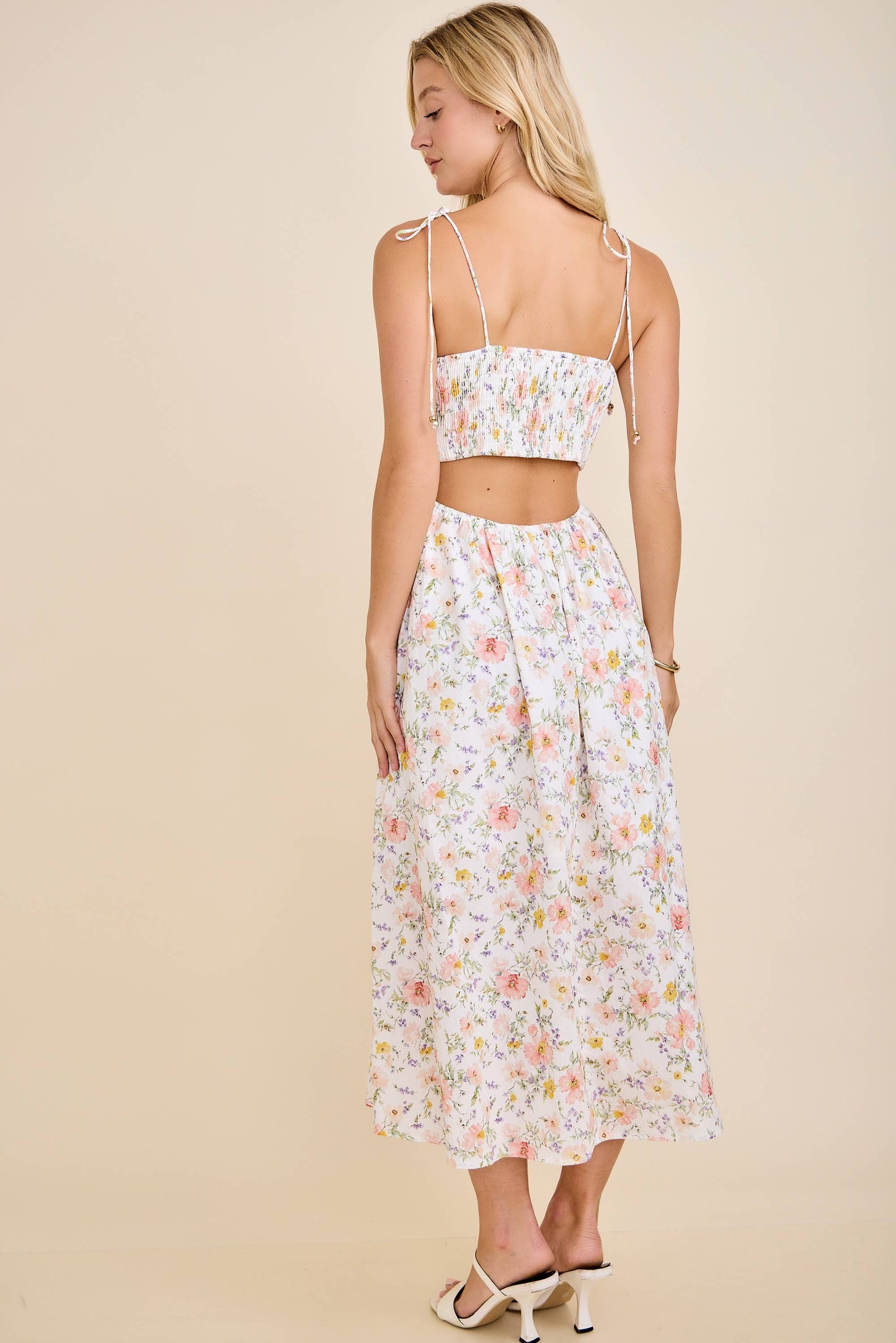 Scallop Edge Floral Midi Dress