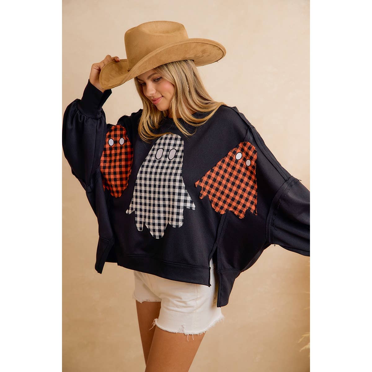 Plaid Ghost Halloween Sweatshirt