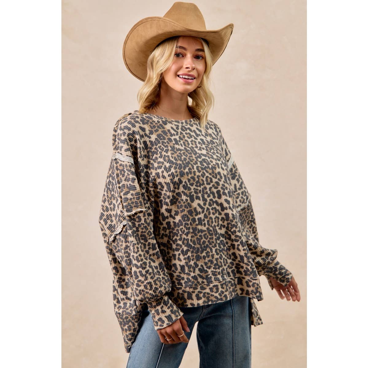 Leopard Waffle Knit Sweatshirt