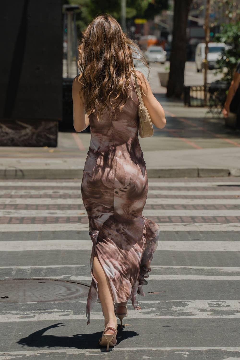 Brown Mesh Maxi Dress with Ruffles