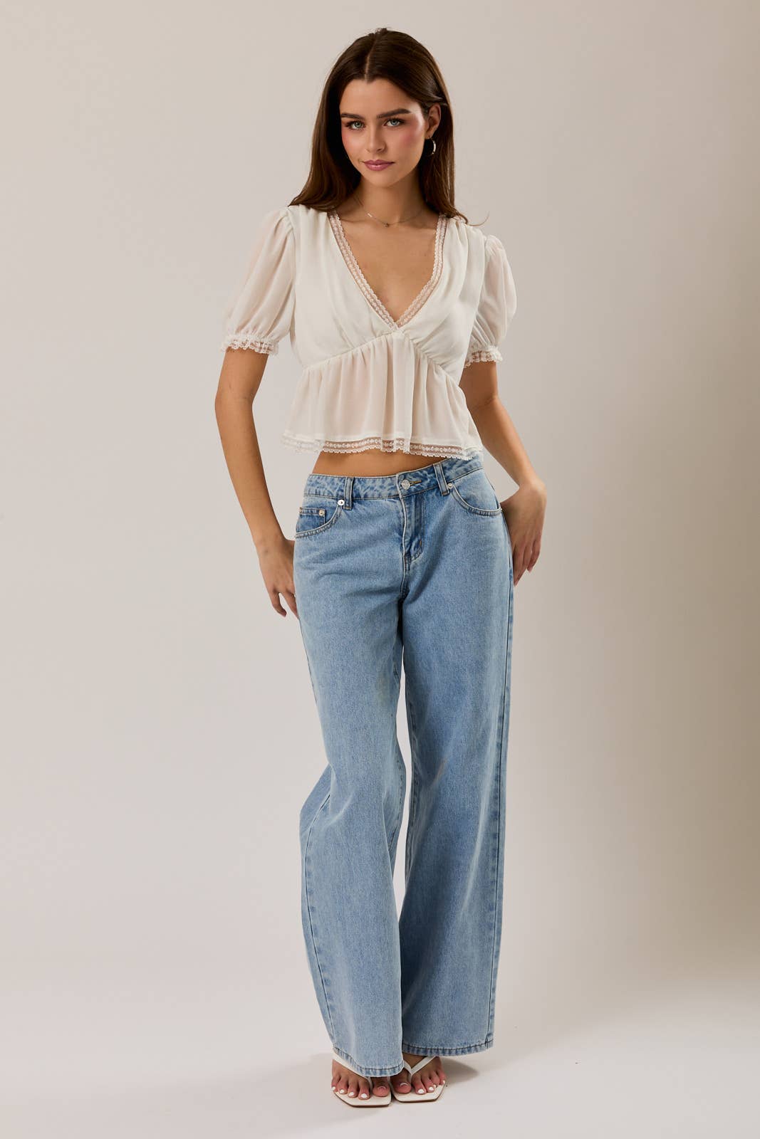 Lace Trim Chiffon Top