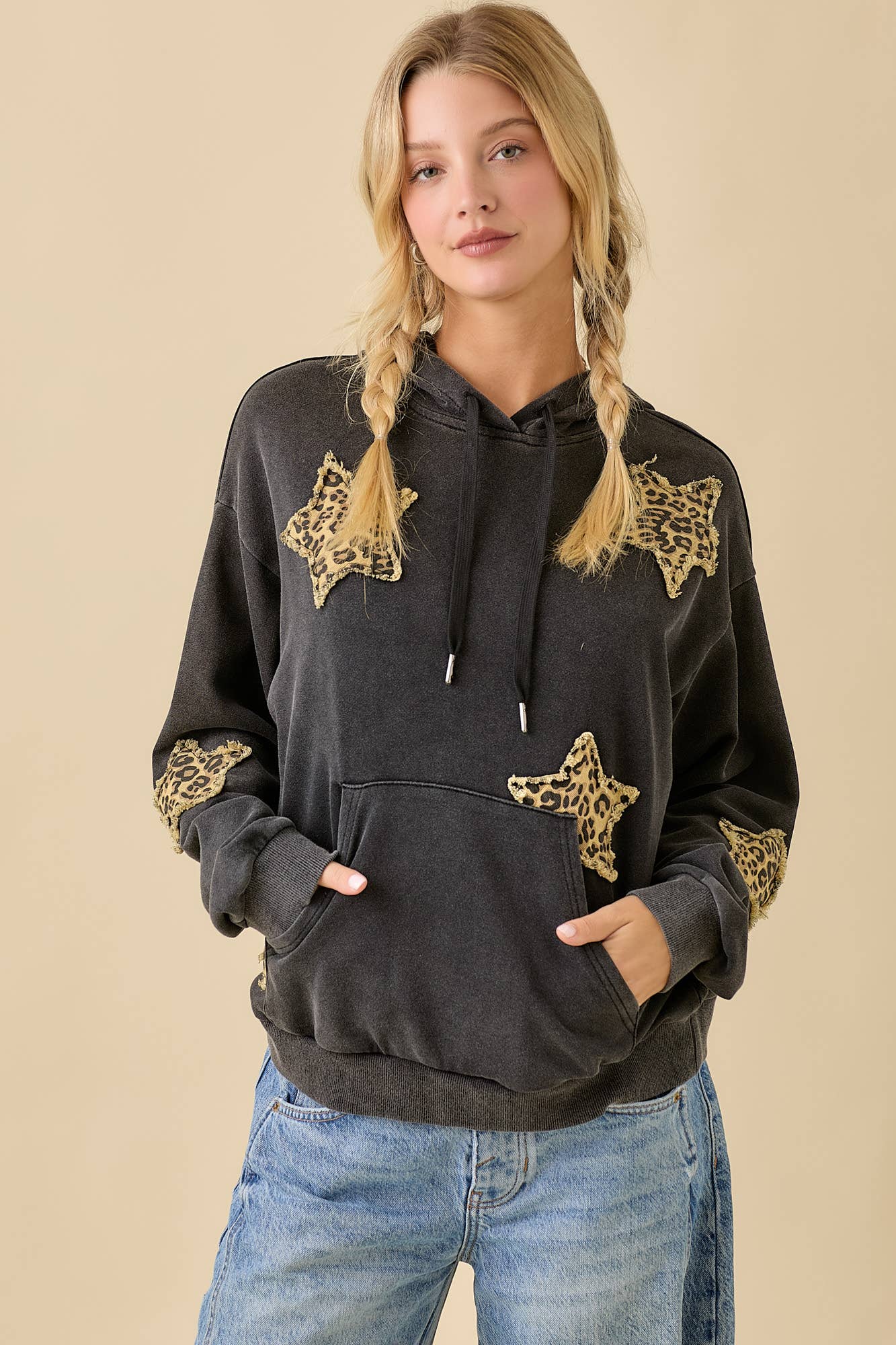 Leopard Star Patch Hoodie