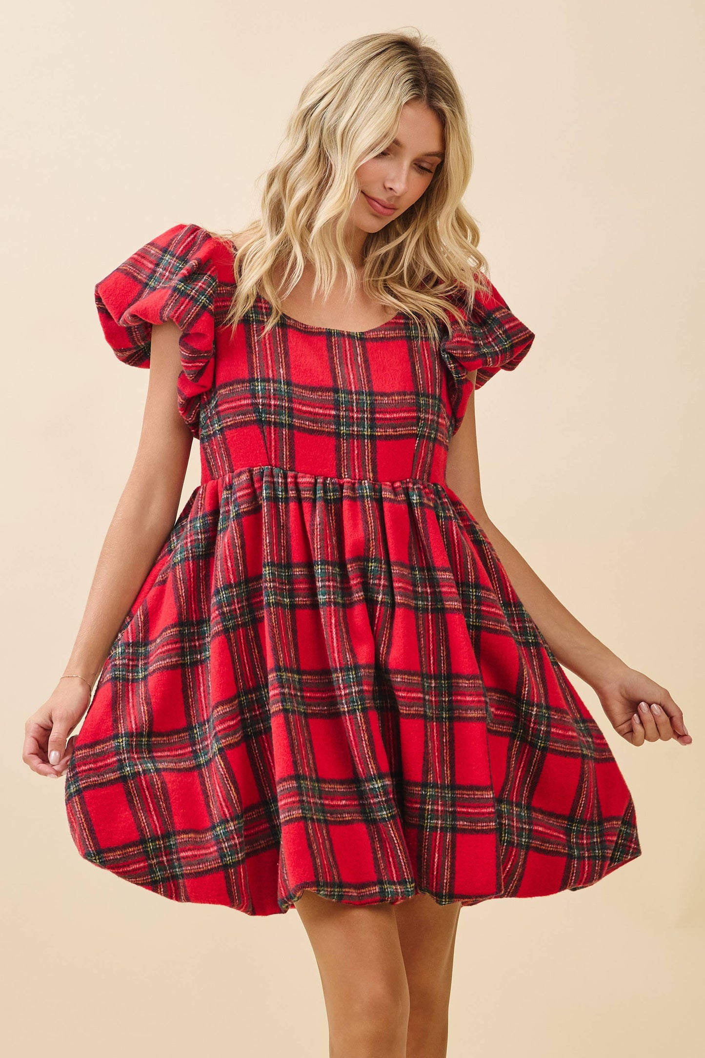 Red Plaid Bubble Dress