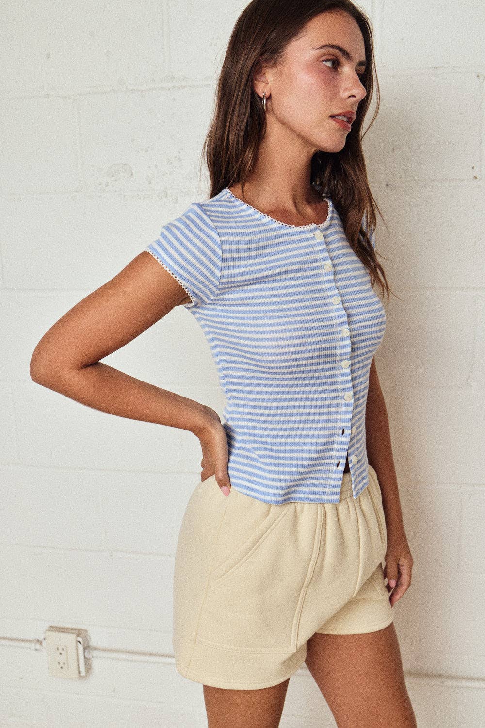Blue Button Striped Top
