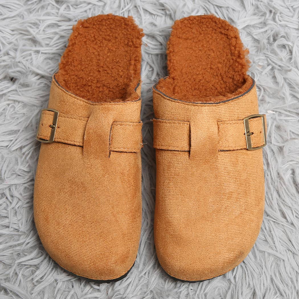 Suede Buckle Mule Slippers