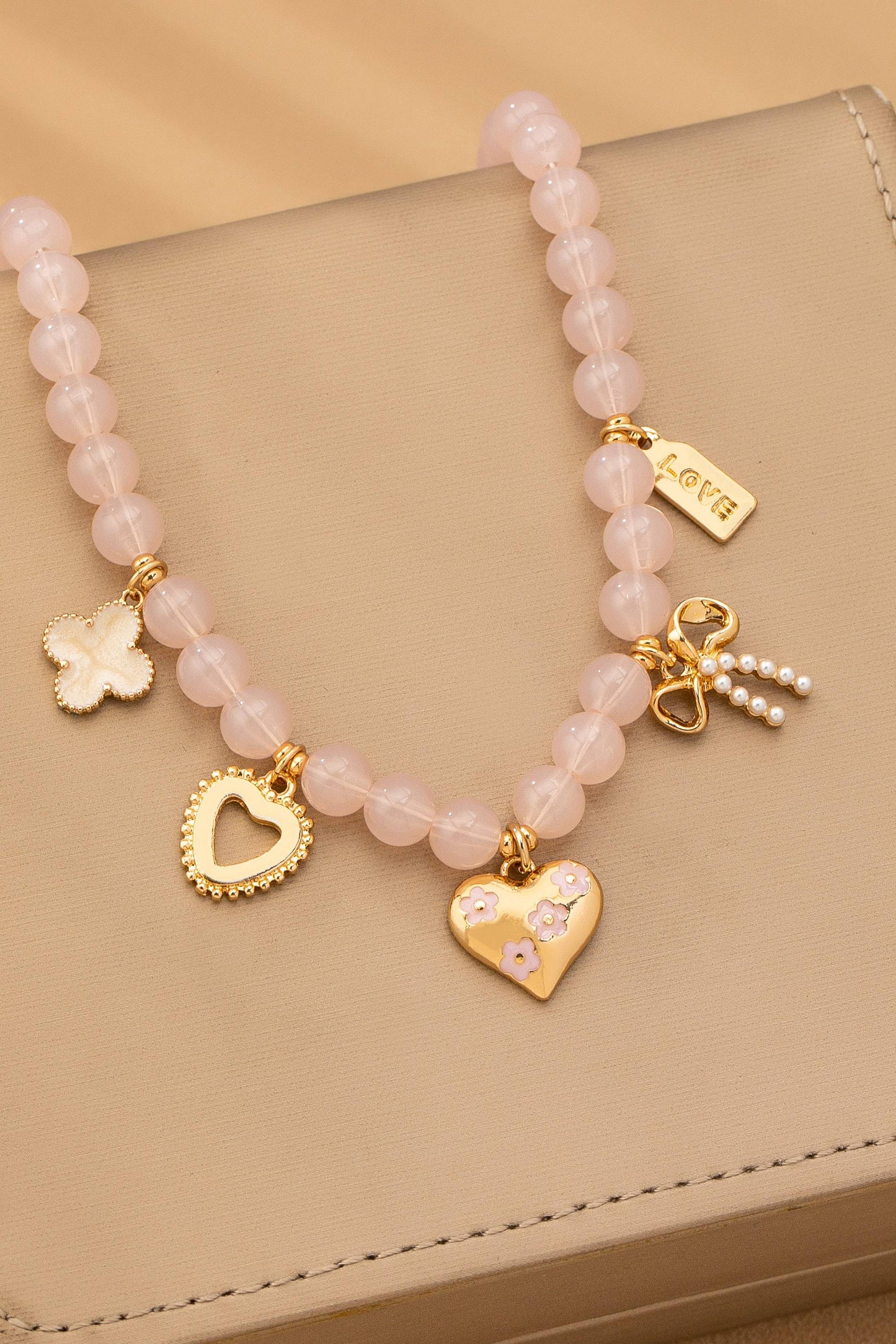 Pink Beaded Charm Necklace