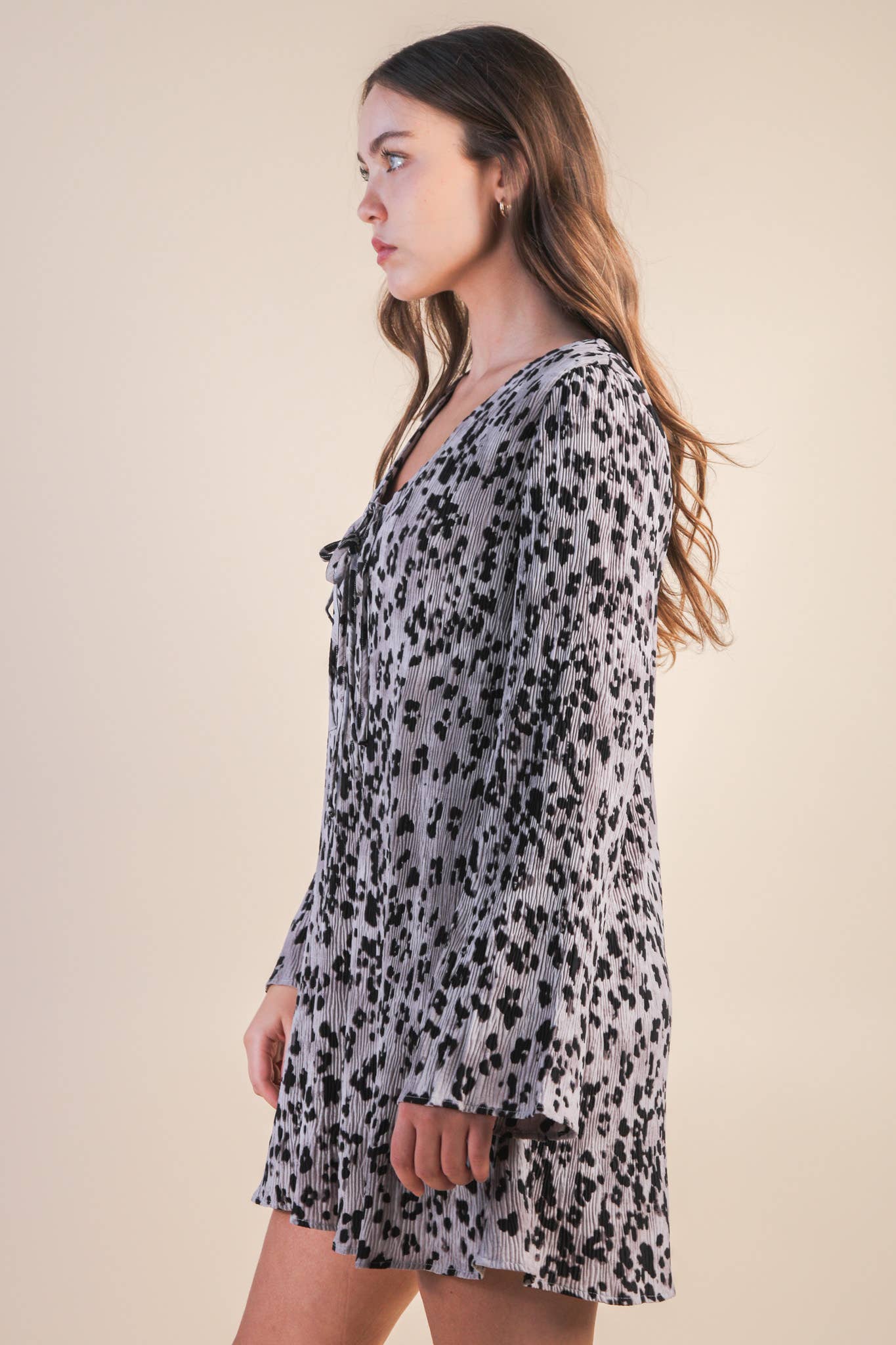 Grey Leopard Printed Mini Dress