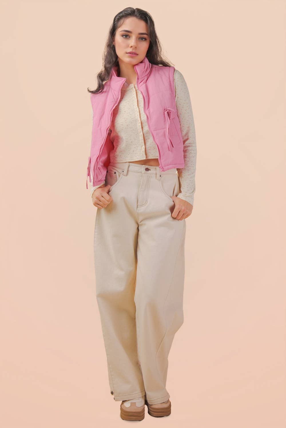 Pink Mock Neck Puffer Vest