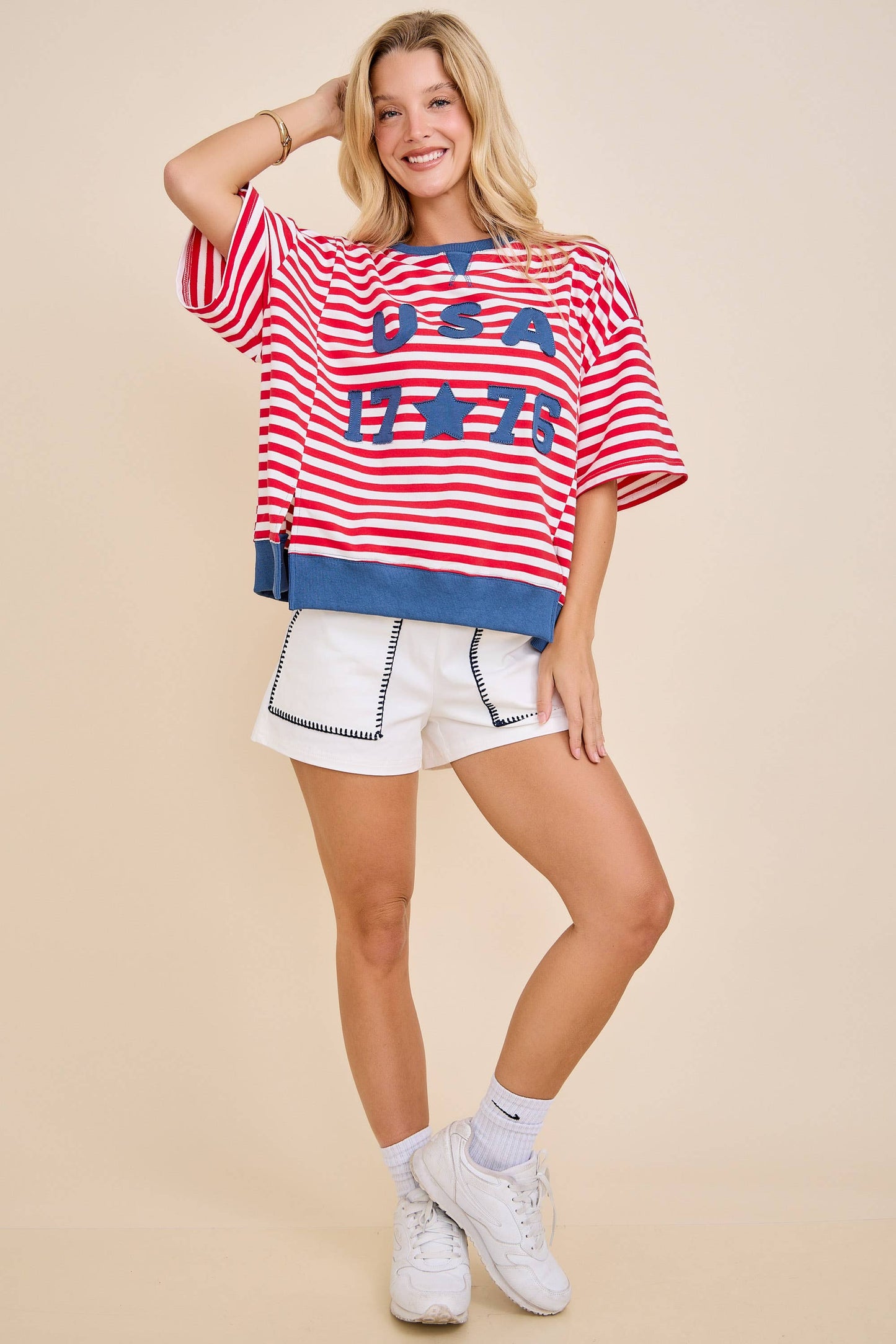 USA Embroidery Striped Top