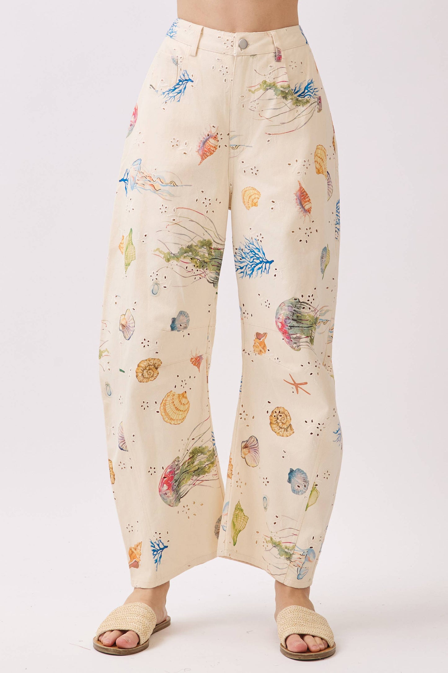 Seaside Print Barrel Pants
