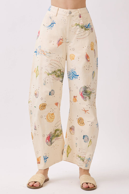 Seaside Print Barrel Pants