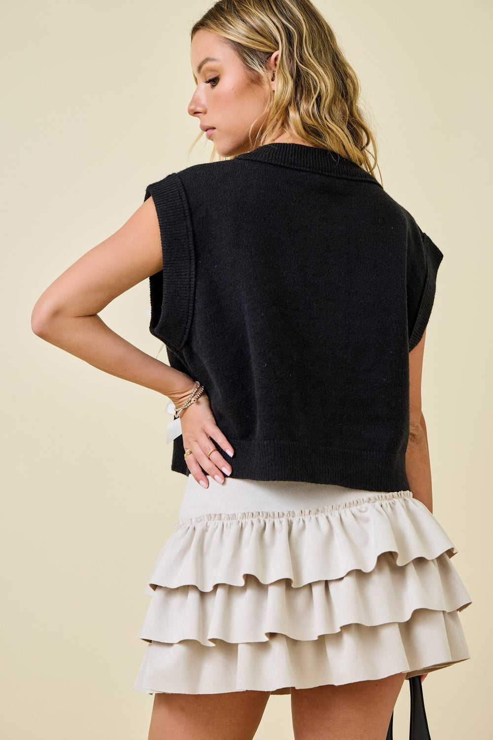 Ribbon Bow Button Vest