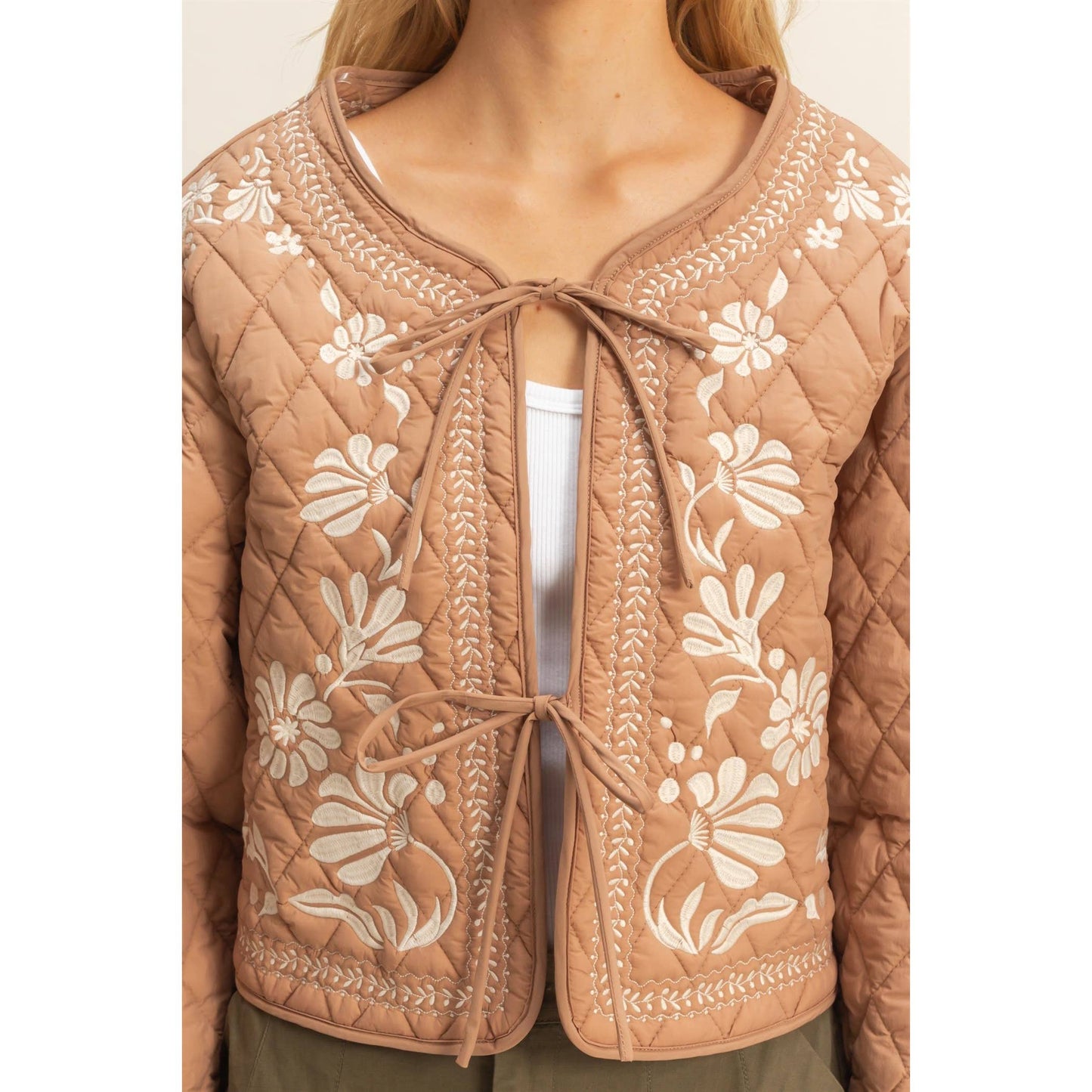 Latte Quilted Embroidered Jacket