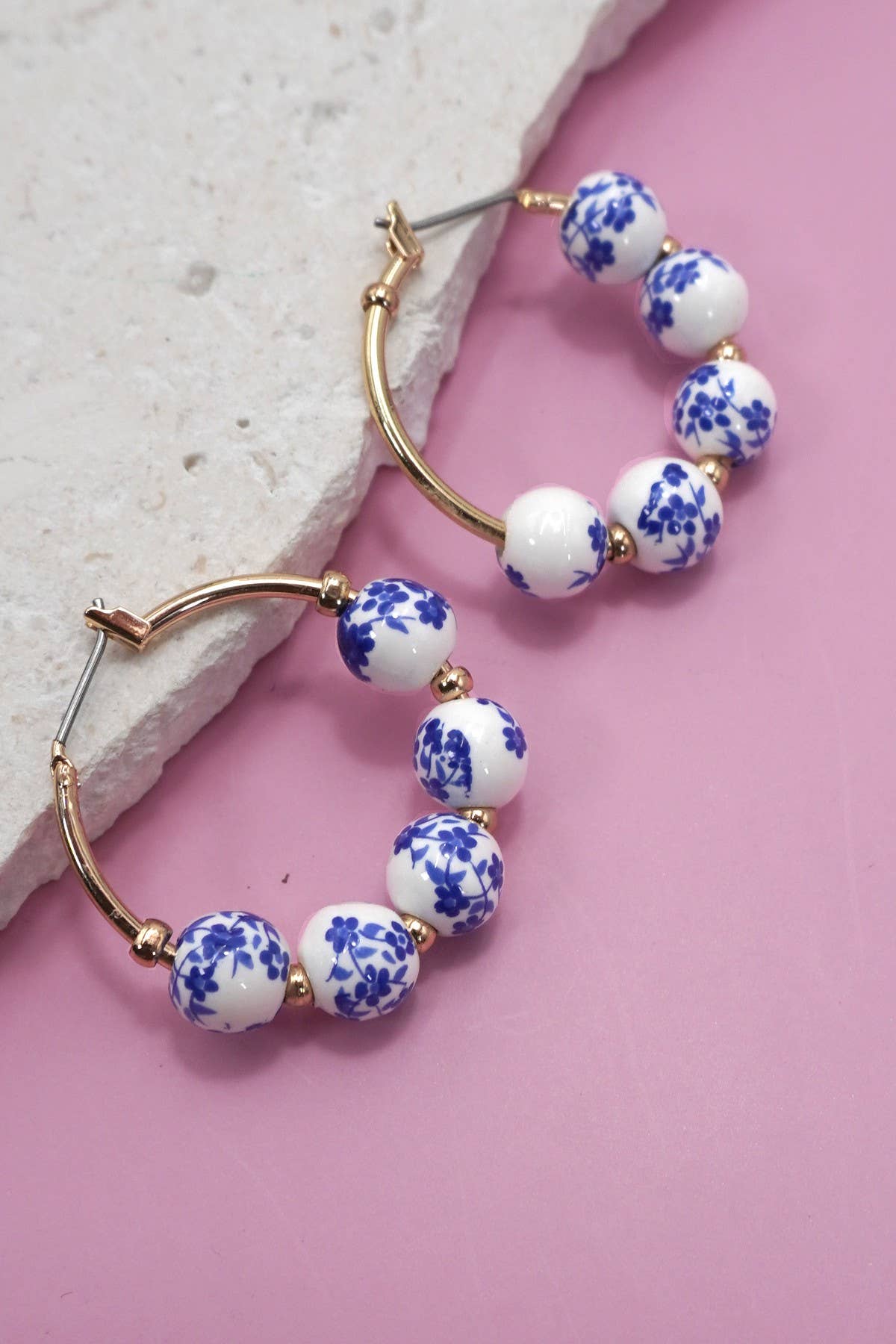 Blue Floral Ceramic Earrings