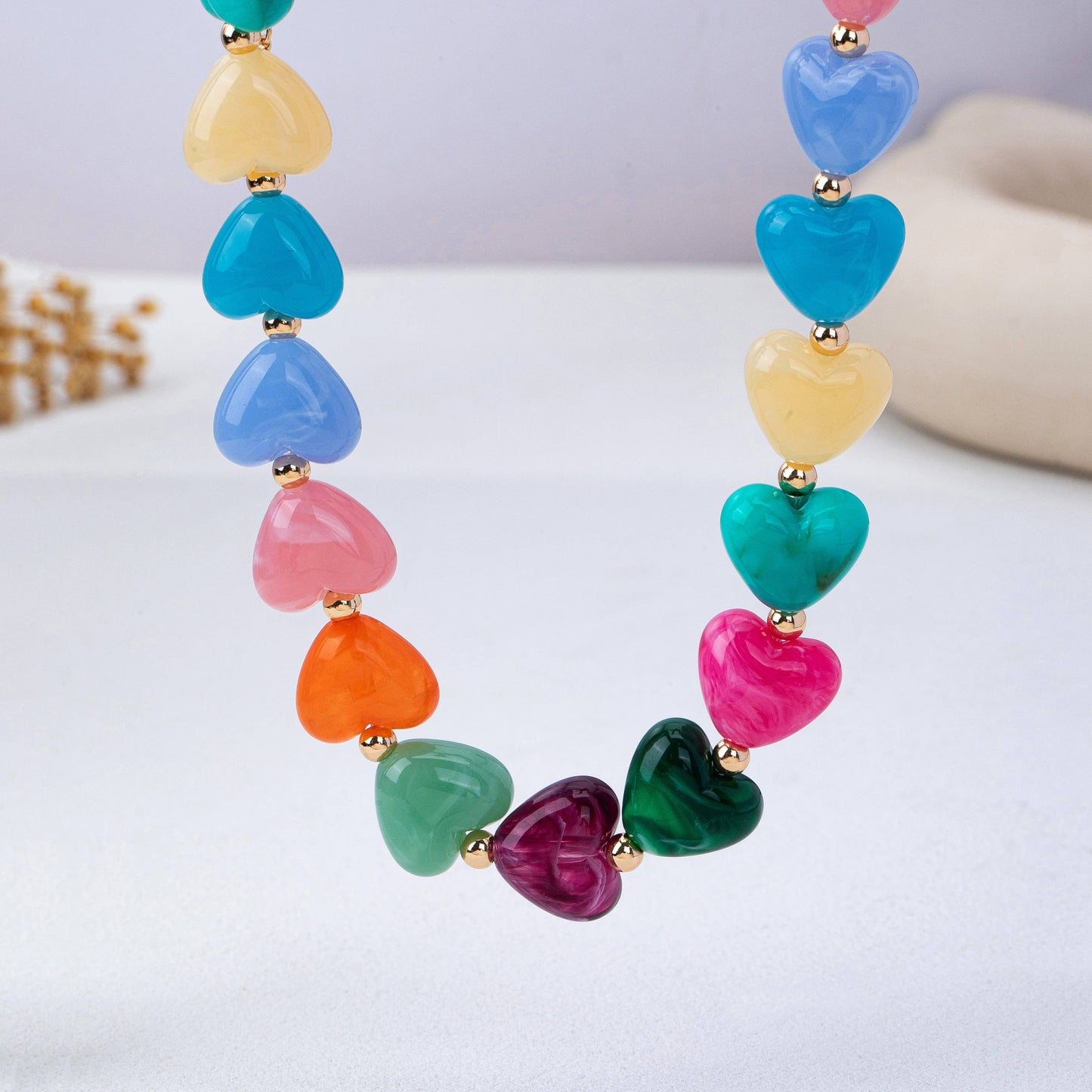 Colorful Resin Heart Bead Necklace