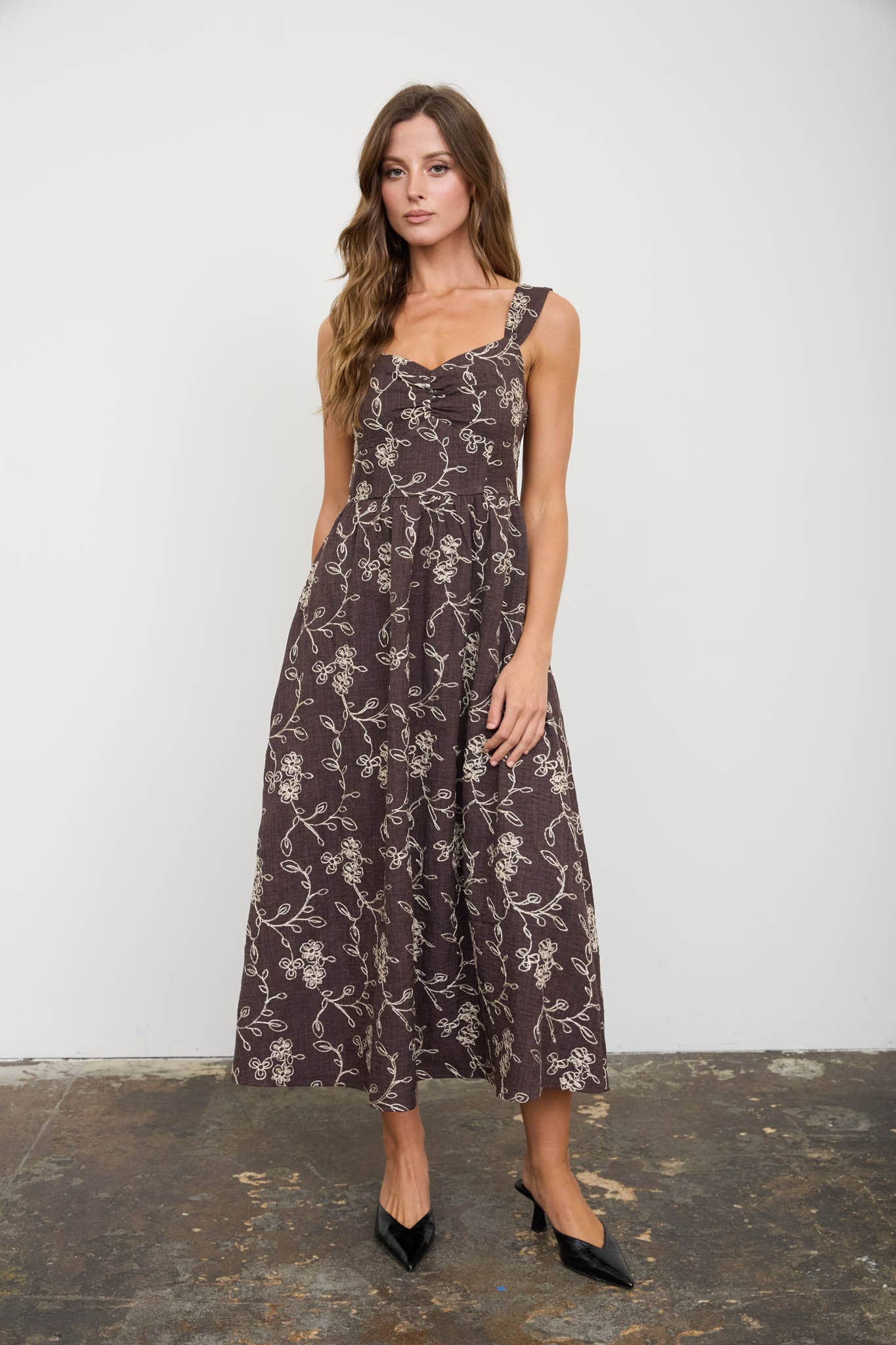 Mocha Lace Midi Dress