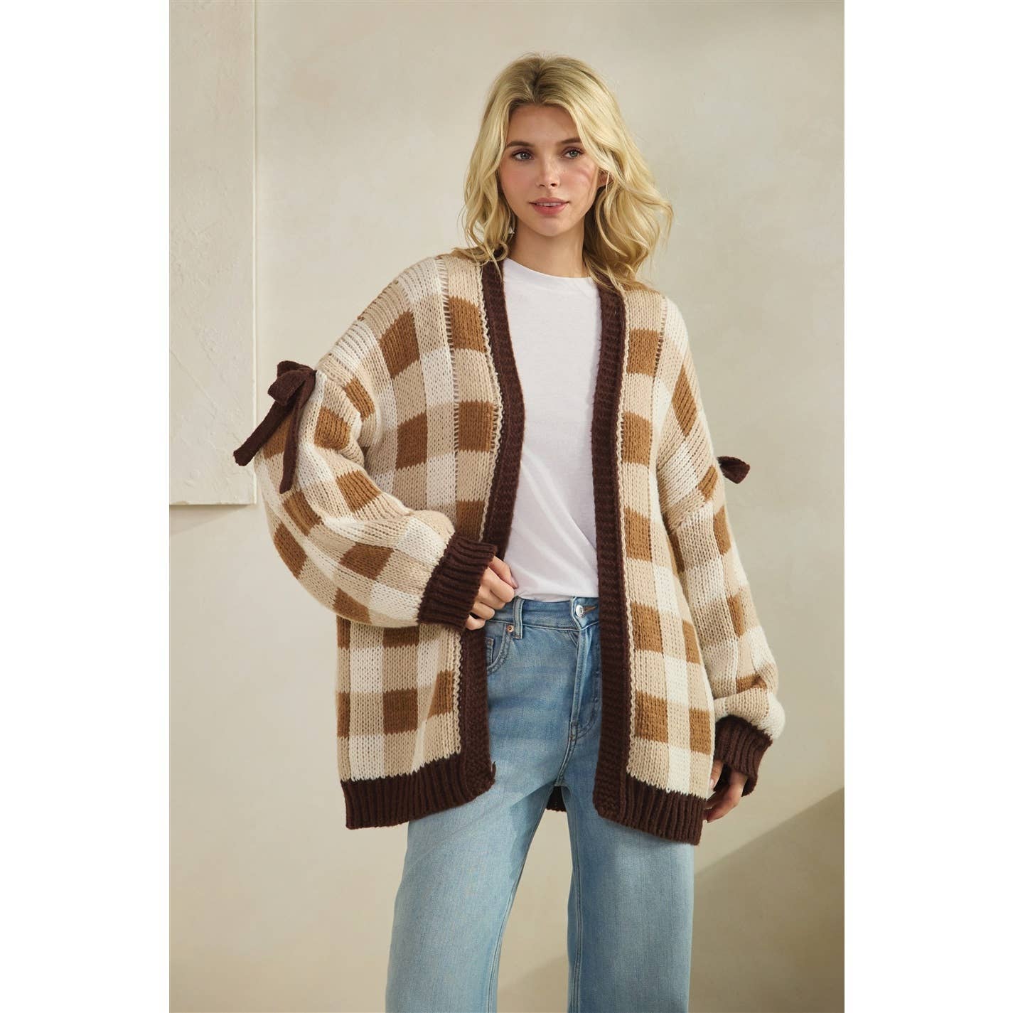 Mocha Checkered Cardigan