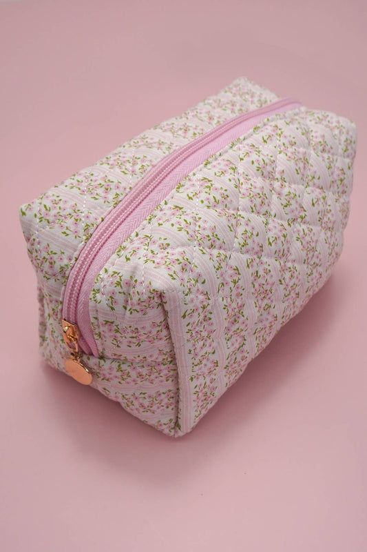 Floral Quilted Cosmetic Bag