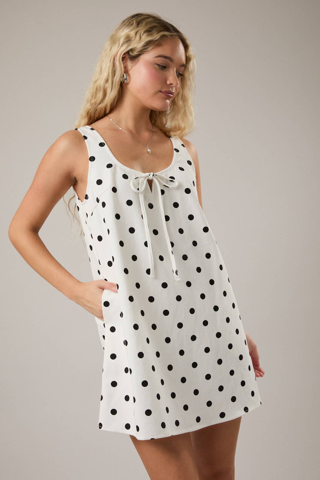 Polka Dot Denim Mini Dress