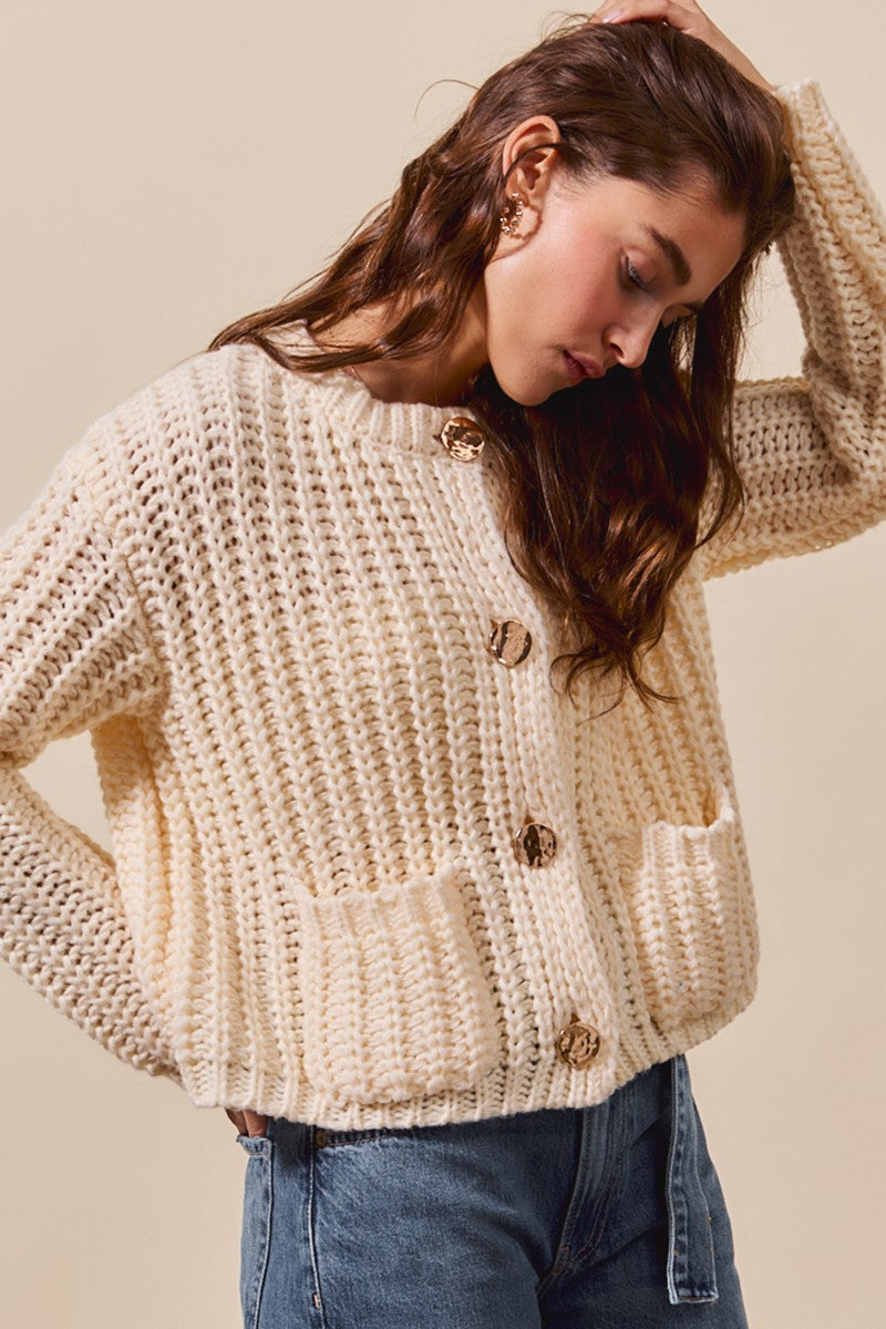 Cream Chunky Sweater Cardigan