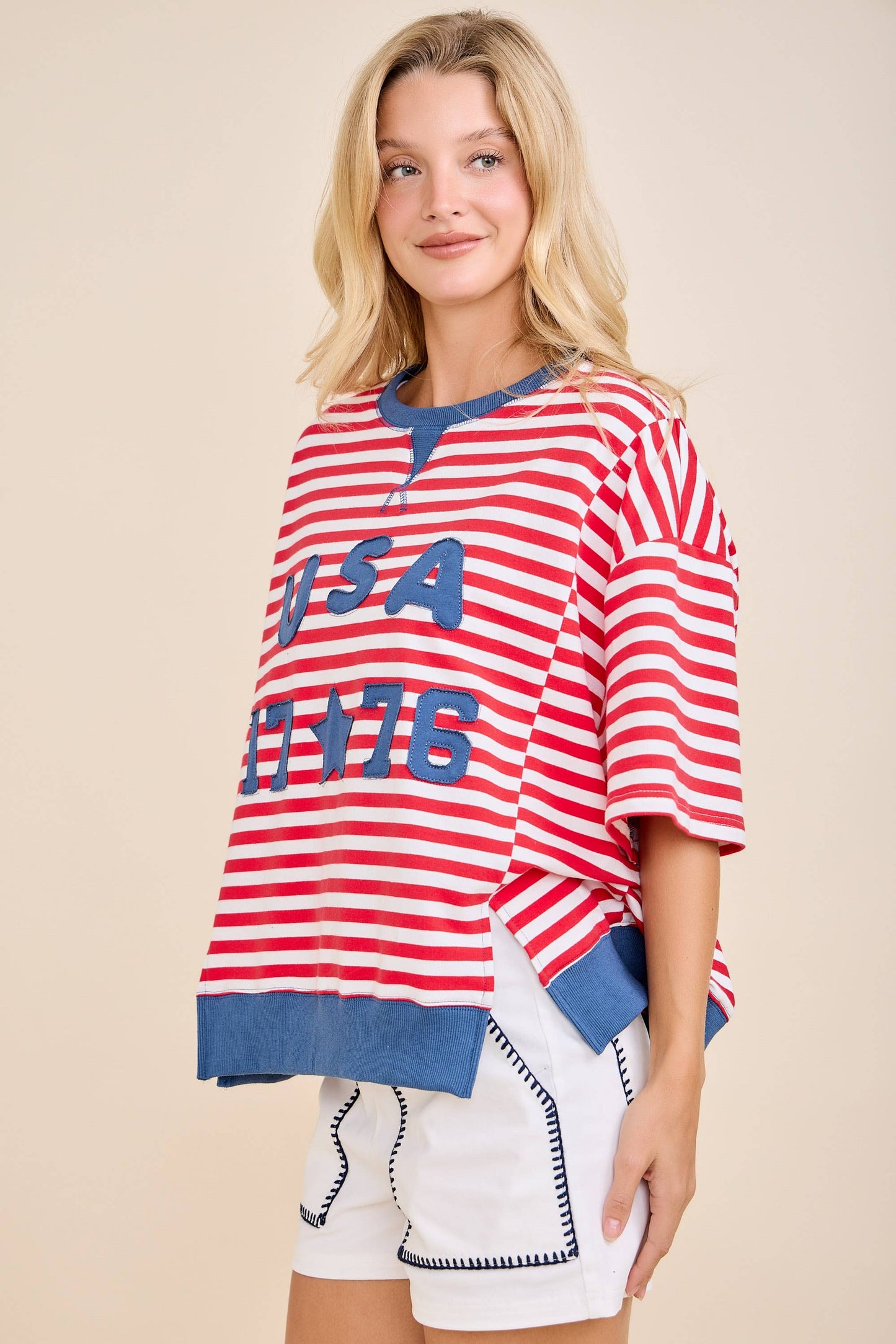 USA Embroidery Striped Top